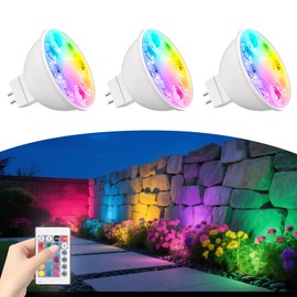 Makergroup MR16 Color Changing LED Bulbs, RGB GU5.3 Bi-pin Light, Warm White+15 Multicolors and 4-Level Brightness on Remote Control for 12V Low Voltage Landscape Lighting Holiday Lights 4W 3-Pack