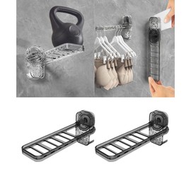 Strong Suction Cup Foldable Clothes Drying Rack - Wall-Mounted Removable No-Drill Multi-Use Organizer for Bathroom, Balcony, Windows, Closets (Transparent Gray)