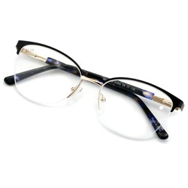 Premium Women Round Half Rim Optical Frame Reading Glasses - Clear Lens Metal Eyeglass (Black/Gold, 1.50)