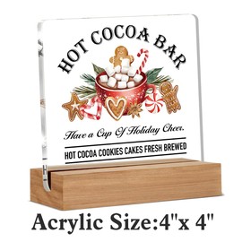 Christmas Gifts for Women Men Family, Gingerbread Gifts for Friends, Hot Cocoa Bar Decorations, Farmhouse Christmas Acrylic Desk Sign Decor (4 x 4 Inches)