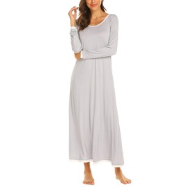 Ekouaer Ladies Nightdress Women's Long Nightdress Long Sleeve Cotton Nightgown Soft Nightdress Loose Fit Cotton Long Nightwear Lightgrey S