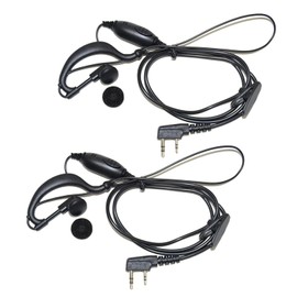 HQRP 2X G Shape 2 Pin Earpiece Headsets PTT Mic Compatible with Baofeng UV-5R, UV-3R+