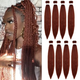 Pre Stretched Braiding Hair Copper Red Long Braid 32 Inch 8 Packs Braiding Hair Extensions Professional Synthetic Fiber Crochet Twist Braids(32inch,#350)