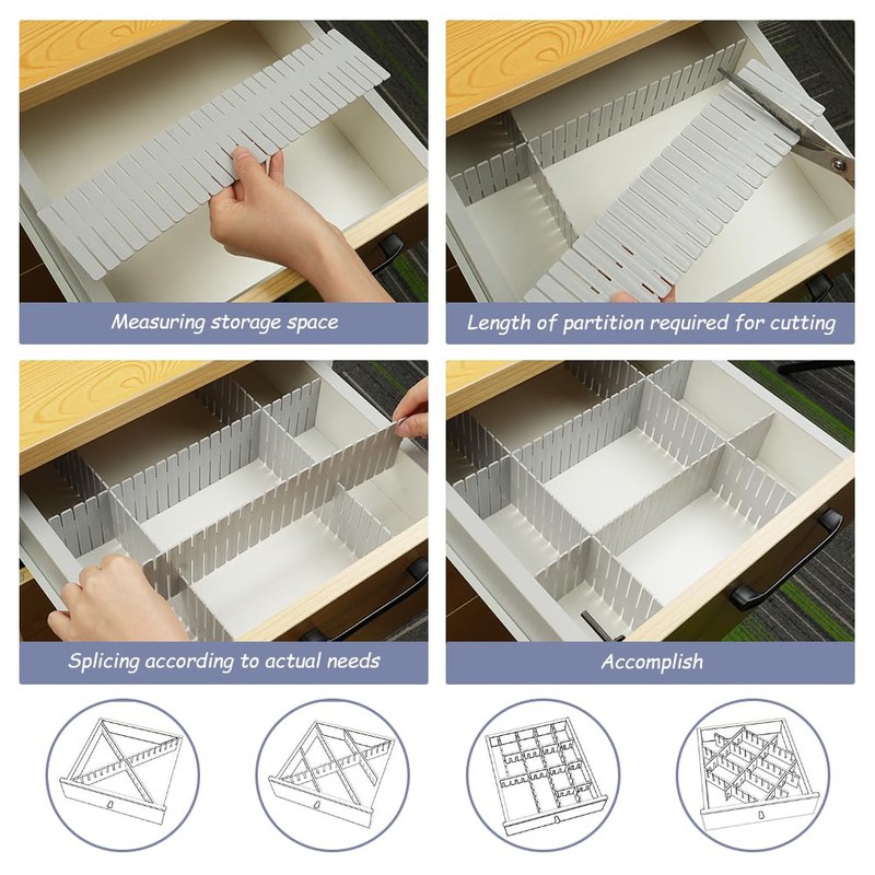 HOTUT Drawer Dividers Adjustable Drawer Storage Organizer, 16 PCS Grid