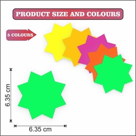 TENLITE 𝐏𝐚𝐜𝐤 𝐎𝐟 𝟖𝟒𝟎 - Fluorescent Flash Cards Star Shape Tags 2.5" Shop Retail Price Signs Sale Burst Paper Blank Neon Notices, Store, Party Favors.