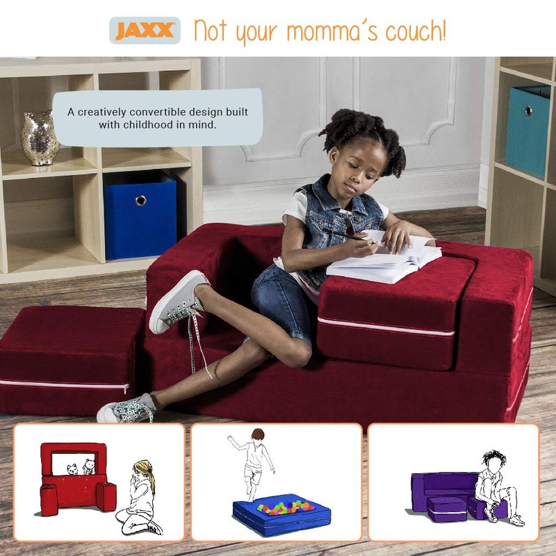 Jaxx Zipline Kids Modular Loveseat & Ottomans/Fold Out Lounger, Blueberry