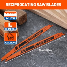 HORUSDY 9" Reciprocating Saw Blade Wood Pruning, 30-Piece 6-12 TPI Bi-Metal Saw Blades for Nail Wood or Trees Cutting, Sharp and Durability with Organizer Case