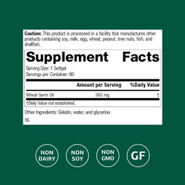 Standard Process Wheat Germ Oil - Whole Food Exercise, Antioxidant and Immune Support with Wheat Germ Oil - 60 Softgels