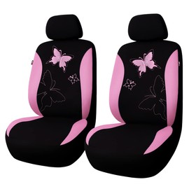 Flying Banner Fashion Colorful Butterfly Lace Embroidery Car Seat Covers Front Airbag Compatible(2 Fronts, Pink)
