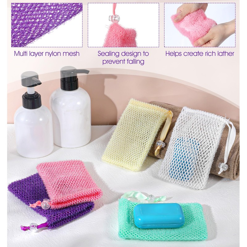 6Pcs Soap Bags for Soap Bars, Bar Soap Holder for
