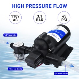 TDRSUPER Self-Priming Water Transfer Pump 110V AC, 4GPM 45PSI High Pressure Booster Pump, Black Stainless Steel Diaphragm Garden Sprinkler Pump for Home, Kitchen, Bathroom, Marine, Yacht