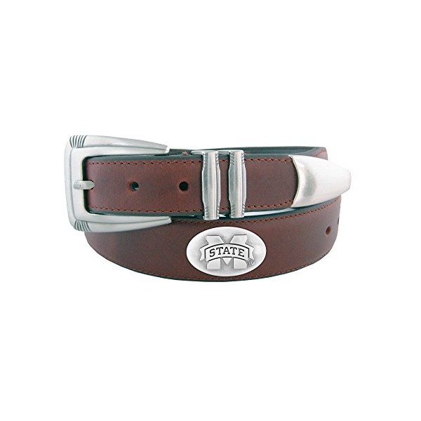 NCAA Mississippi State Bulldogs Men's Leather Concho Tapered Tip Belt, Brown, 38