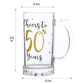 50th Birthday Gift，Men and Women Cheering 50th Birthday Beer Mugs，Cheers to the 50th Anniversary Beer Glass，50th Birthday Party Wedding Anniversary Decorative Gift, 18 Ounce (Cheers to 50 Years)
