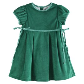 Lil cactus Green Velvet and Satin Bow Christmas Dress, 18-24 Months
