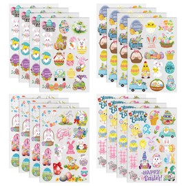 WANDIC Rub On Transfer Stickers, 16 Sheets 4 Styles Happy Easter Transfer Stickers Easter Bunny Scrapbook Decals for Journal Planner Album,4 * 6in