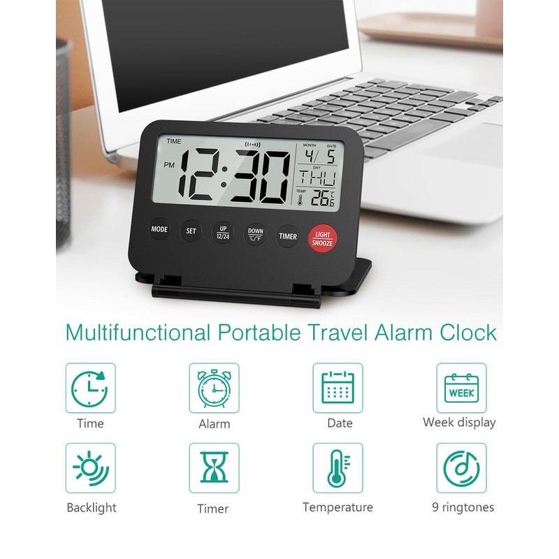 ORIA Digital Travel Alarm Clock, Battery Operated LCD Desk Clock,