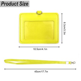 2 Piece 4.1x3.3inch Double Sided PU ID Badge Holder, ID Card Holder with Neck Strap Lanyard, Horizontal Genuine Leather ID Card, Leather Name Card Holder for School Office