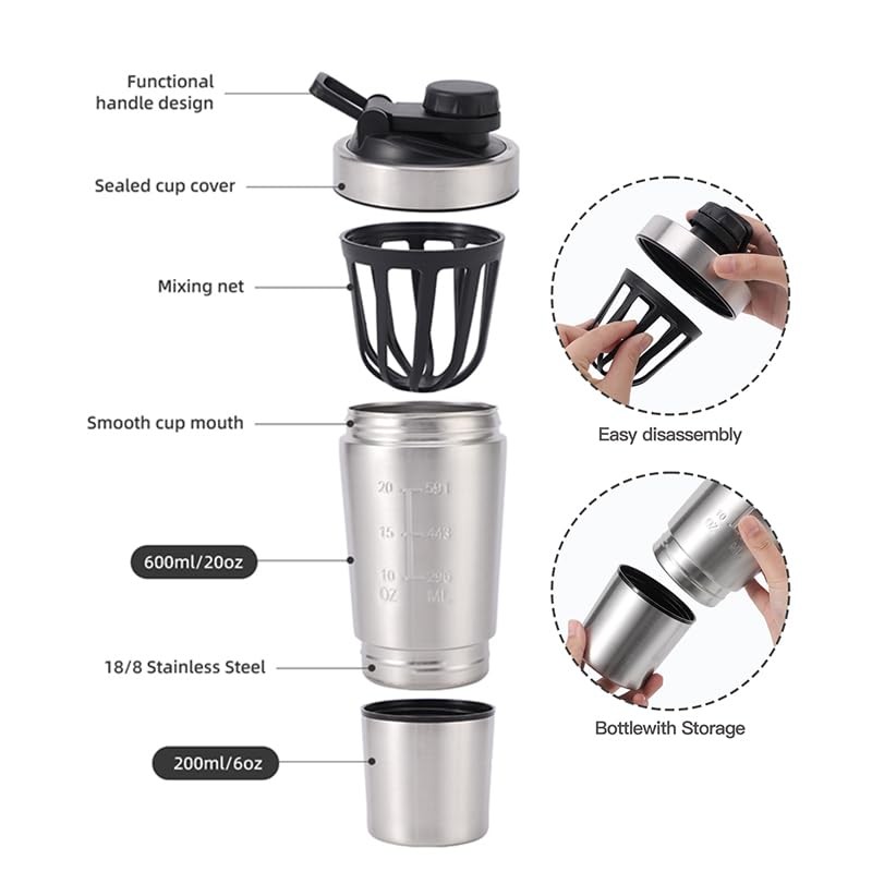iAbaigla 304 Stainless Steel Protein Mixer Cup, Single Layer with