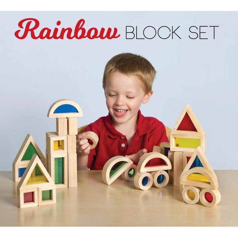 Agirlgle Wood Building Blocks Set for Kids 24 Pcs Rainbow