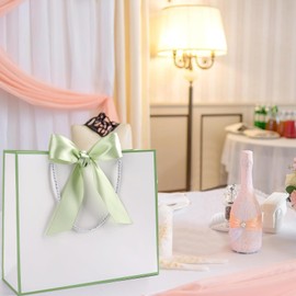 Gift Bag with Bow, White Gift Bag for Birthday, Wedding, Christmas, 32 x 25 x 10 cm (White, Pack of 8)