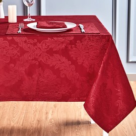 HomeJoy Rectangle Table Cloth, Waterproof Wrinkle Resistant Washable Jacquard Polyester Oblong Rectangular Tablecloth, Fabric Table Cover Kitchen Dining Dinner (52x70 Inch, 4-6 Seats, Red)