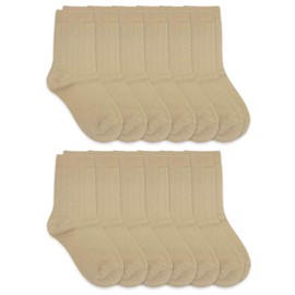 Jefferies Socks Boys School Uniform Rib Crew Dress Socks 12 Pair Pack (S - USA Shoe 9-1 - 3-7 Years, Khaki)