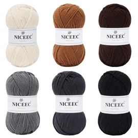 NICEEC 6×50g Soft Assorted Colors Yarn Sport Weight Yarn Bonbons Yarn for Crochet Knit 4 Ply Acrylic Yarn for DIY Project Starter Crochet Kit for Kids or Adults(6×145yds)-Series 6