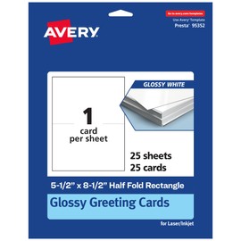 Avery Printable Rectangle Half Fold Greeting Cards, 5.5" x 8.5", Glossy White Cardstock, Laser/Inkjet, 25 Total, Great for Thank You Cards, Event Invitations, and More