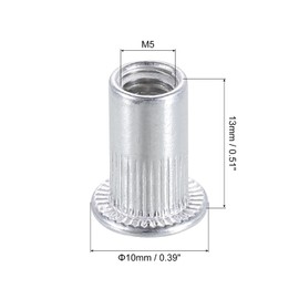 sourcing map M5 Rivet Nuts Aluminium Alloy Knurled Flat Head Threaded Insert 40Pcs
