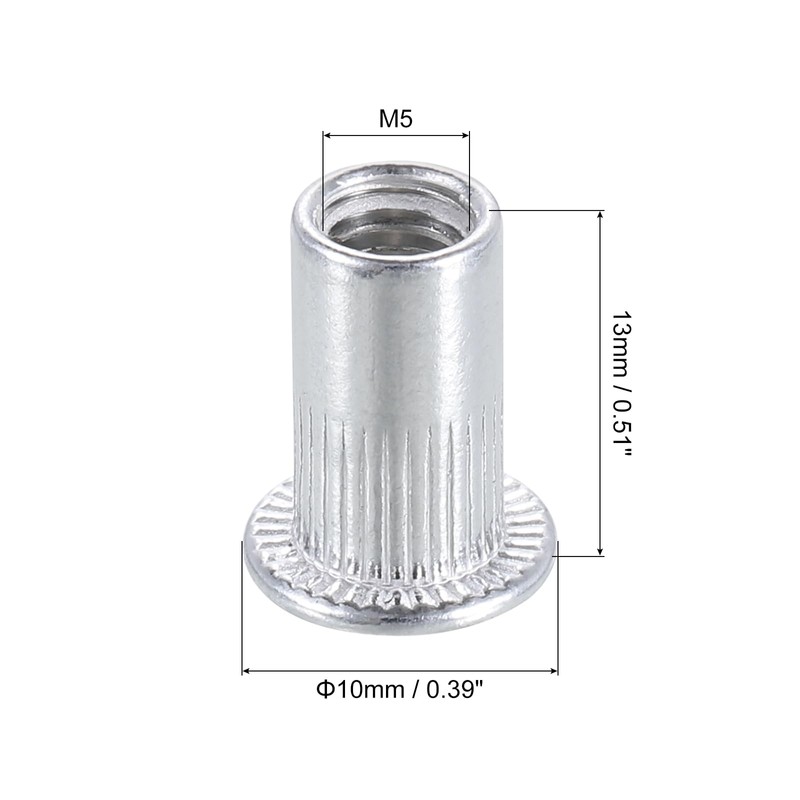 sourcing map M5 Rivet Nuts Aluminium Alloy Knurled Flat Head