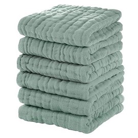 Yoofoss Muslin Washcloths 100% Cotton Face Towels 6 Packs Wash Cloths set 12x12in Soft and Absorbent:_Dark Green_6