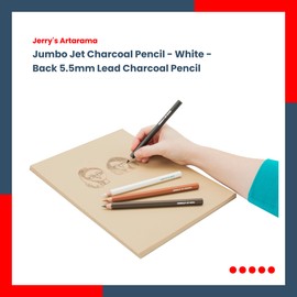 Jerry's Artarama Jumbo Jet Charcoal Pencil, 5.5mm Lead - Durable, Oversized Pencil for Sketching, Outlines & Technical Drawing, Perfect for Kindergarten & Art Enthusiasts - White