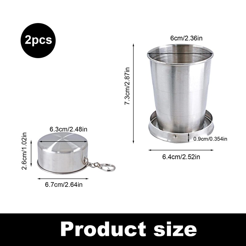 DIYCUT Pack of 2 Foldable Stainless Steel Drinking Cups, Portable