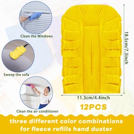 Zubebe 12 Pcs Duster Refill Reusable Fleece Duster Refills Feather Flat Dusters Multi Surface Washable Cleaning Pads Tools for Home, Blinds, Car, Pet, Furniture, Fans (Purple,Light Blue,Yellow)