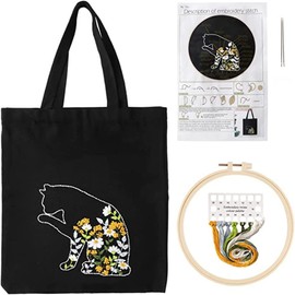 EastVita Canvas Tote Bag Embroidery Kit with Cartoon Plant Patterns,Printing Cotton Canvas Bag Cross-Stitch DIY Material Package for Beginners