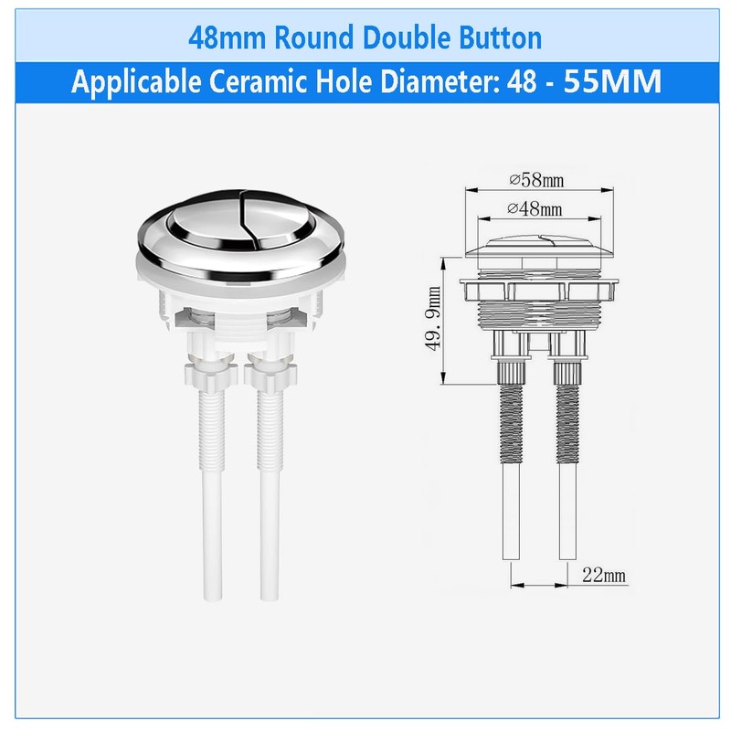 48mm Dual Flush Push Button, Replaceable Toilet Flush Button, Chrome