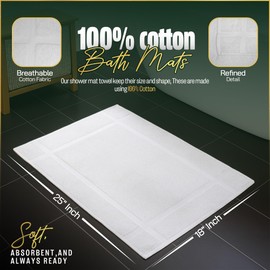 Pearl Linens Pack of 6 100% Cotton Bath Mat 18x25 inches, Soft & Absorbent Quick Dry Bathroom Mat Set, Not Bathroom Rugs, After Shower Mat, Bath Tub Mat, 687 GSM, Machine Washable, White