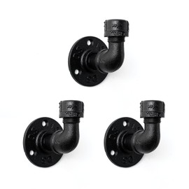 Bathroom Towel Hooks for Hanging 3 Pack Vintage Industrial Pipe Towel Holder Black Wall Mounted Heavy Duty Hook Decorative for Farmhouse Kitchen (3, Black)