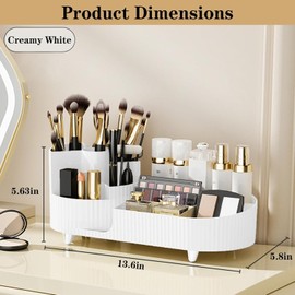 Suyoo 360° drehbarer Make-up-Organizer mit Pinselhalter, große Kapazität, Kosmetikvitrine für Schminktisch, Arbeitsplatte, Schlafzimmer (weiß)