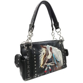 Zelris Dakota Dales Pony Horse Embroidery Mane Western Country Women Conceal Carry CCW Shoulder Handbag Purse (Black)