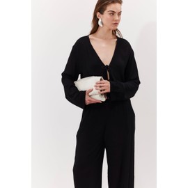 Gottex Beach Life Crêpe Crop Top Cover-Up - Front Tie Closure, Long Sleeves, Pairs with Solena Beach Life Bottom Collection, Black, Large-X-Large