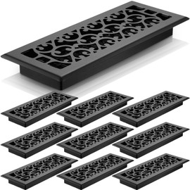 MorningRo 10 Pcs Heavy Duty Floor Registers Carbon Steel Walkable Floor Vent Covers Easy Adjust Air Flow Vents Floor Decoration for Home Heater Air Grilles Vents Supply(Black,4 x 12 Inch)