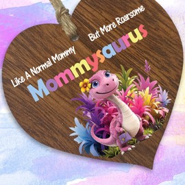 Mommy Gifts - Roarsome Mommysaurus Wooden Heart Plaque - Happy Birthday Gifts for Mommy from Son Daughter, Dinosaur Mother's Day Presents, Dark Wood Sign Keepsake