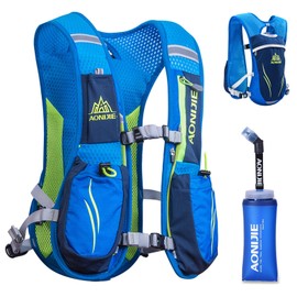 Azarxis Hydration Backpack 5L / 5.5L / 8L, Ultralight Running Backpack, Trail Running Backpack, Hydration Pack for Running, Jogging, Hiking, Marathon (Blue (5.5L) - with 1 Soft Flask (350 ml))