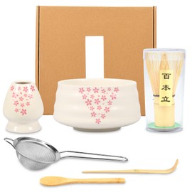 Matcha Whisk Set, Matcha Bowl and Matcha Bamboo Whisk, Sifter, Whisk Holder, Matcha Spoon, Tea Scoop, 7Pcs Matcha Starter Kit, Ideal Traditional Matcha Kit for Tea Lover, Home Decor Gifts(white)