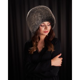 Futrzane Siberian Cossack Hat - Russian Fur Hats for Women - Fluffy Winter Hat (L, Grey Siberian)