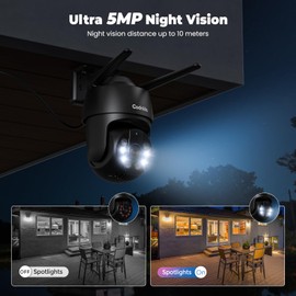 Codnida 5MP Outdoor WiFi Surveillance Camera, 2.4/5 GHz WiFi Camera Outdoor with Motion Sensor, Automatic Tracking, 24/7 Recording, Coloured Night Vision, IP66, 2-Way Audio, Black (Alexa Support)