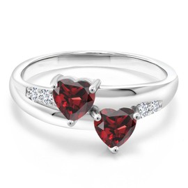 Gem Stone King 925 Sterling Silver Heart Shape Red Garnet and White Lab Grown Diamond Women Ring (1.18 Cttw, Available in size 5, 6, 7, 8, 9)