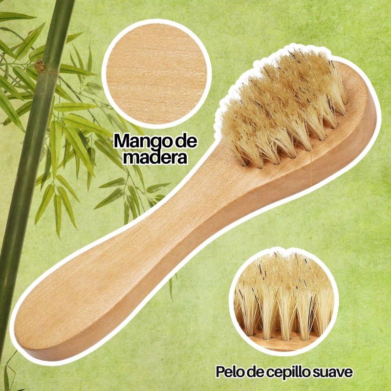 Universo en Linea 12 Cepillo Facial Mango Madera Exfoliante Cerdas
