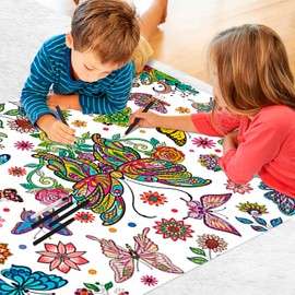 ZJDHPTY Coloring Table Cloth for Kids Giant Coloring Poster Butterfly Party Activities for Kids(Butterfly, 31.4x43.3Inch)